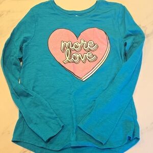 SO Teal Long-Sleeve Tee with Pink Heart 'More Love' Graphic